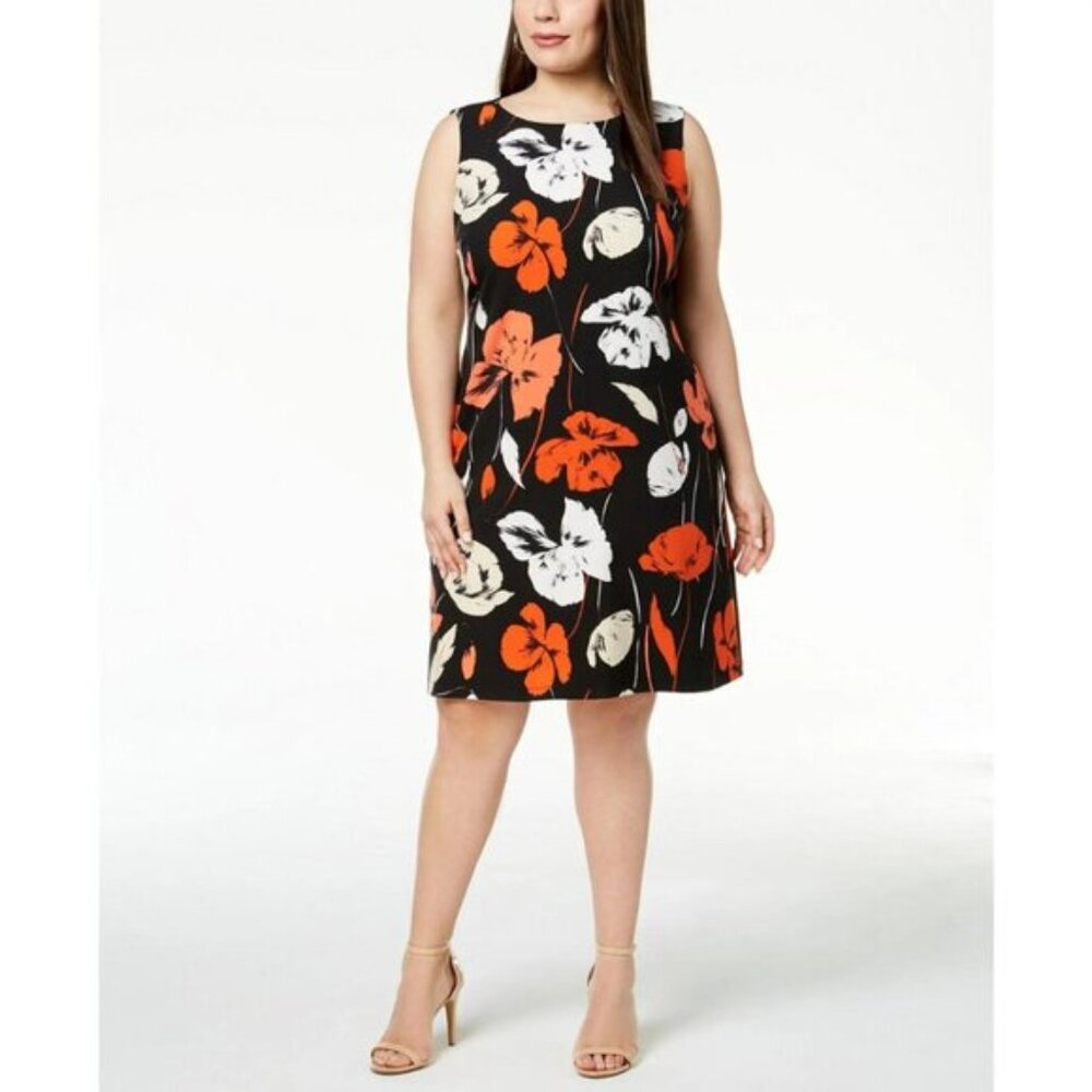 Kasper Tropical Print Sleeveless Crepe Sheath Dress